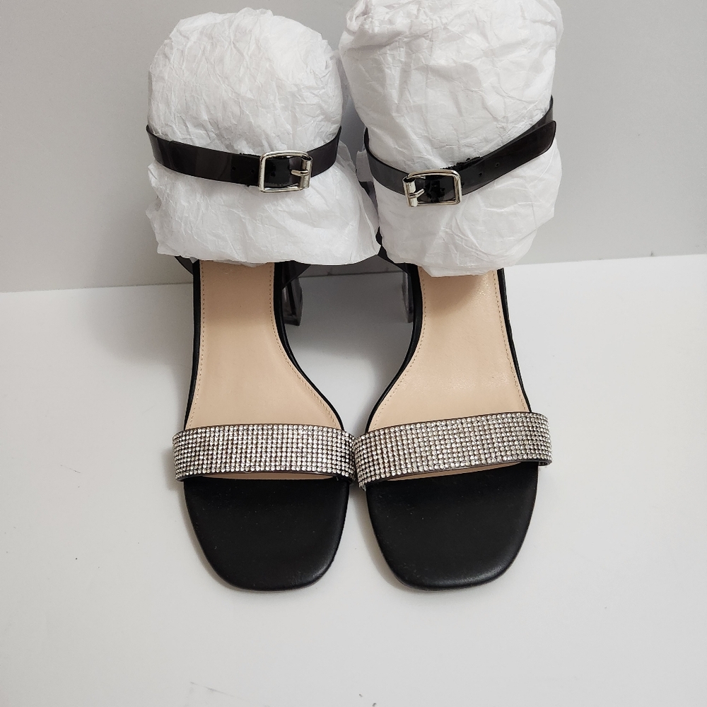 🆕️Forever 21 Black Rhinestone And Lucite Heel Sandals - Picture 4 of 14